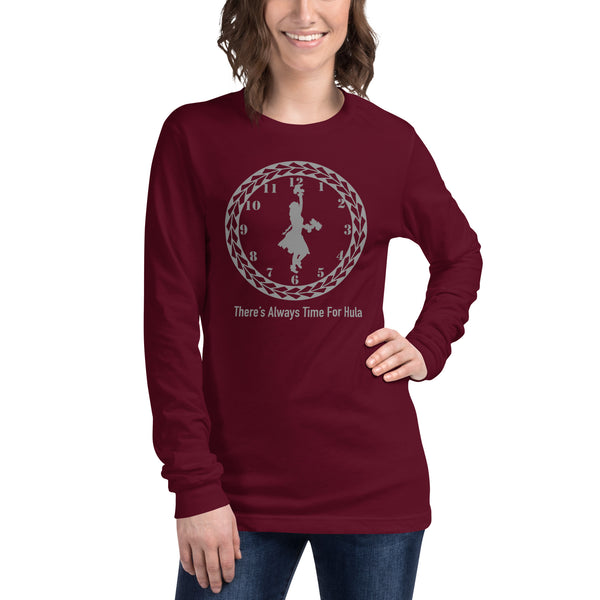 There's Always Time for Hula Unisex Long Sleeve Tee Female Dancer with Uli Uli's