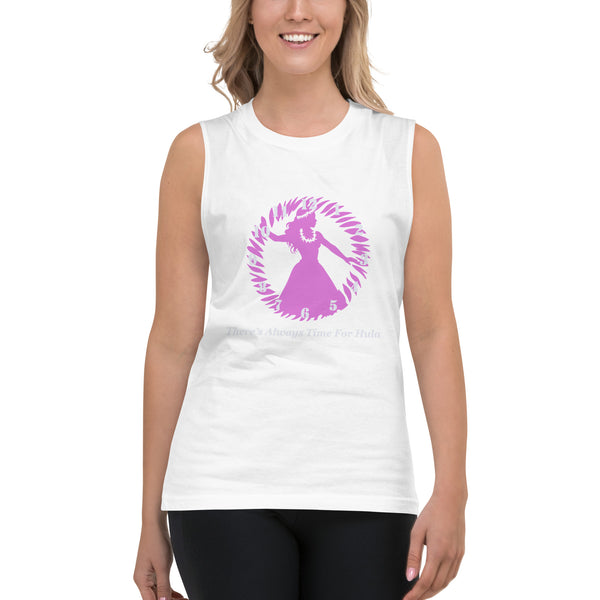 There's Always time for Hula Unisex Muscle Shirt - Pink Girl Silouette Design