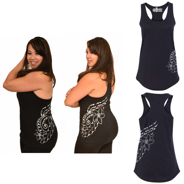 Black and Silver racerback Polynesian tattoo print tank
