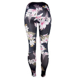 Black, Pink & Tan Tones Floral and Tropical Fern Hawaiian Long Yoga Pants / Leggings with Mesh Accents