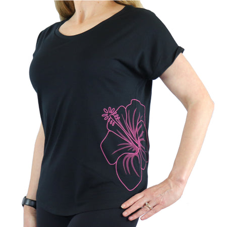 Women's Short Sleeve Relaxed Fit T-Shirt - Triple Plumeria Hawaiian Tattoo Design - sizes up to 3XL