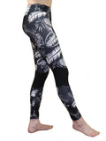 Black and White Tropical Fern Long Yoga Pants / Leggings with Mesh Accent