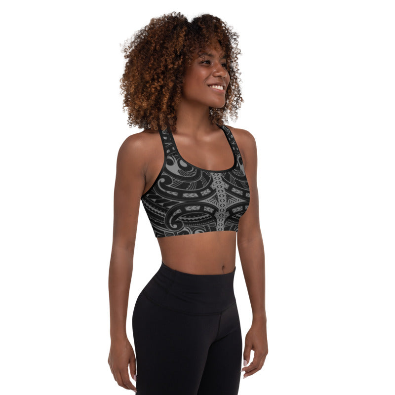 All Over Maori / Samoan Tattoo Pattern Padded Sports Bra