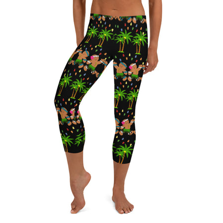 Hawaiian Hibiscus Tattoo Crop / Capri Yoga Pants - 7 colors available, Regular or Wide Waistbands