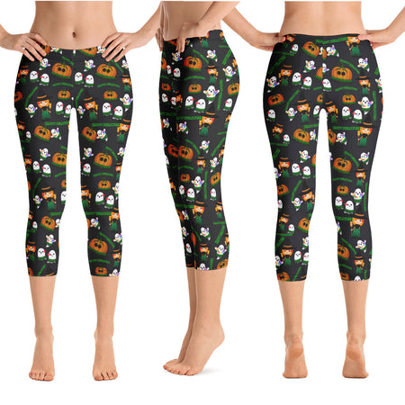 Black, Pink & Tan Tones Floral and Tropical Fern Hawaiian Long Yoga Pants / Leggings with Mesh Accents