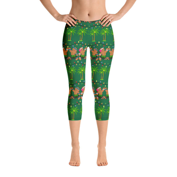 Hawaiian Christmas Capri Leggings in Green