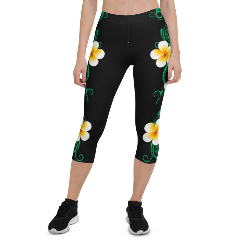 Plumeria Hawaiian Floral Crop / Capri Leggings
