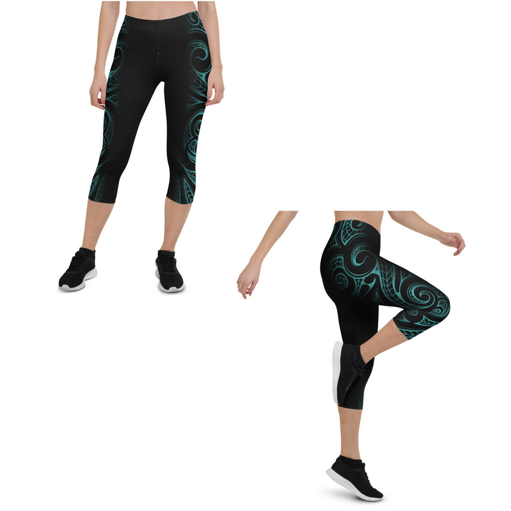 Polynesian Maori / Samoan Tattoo Crop / Capri Yoga Pants - 5 colors available & 2 Band Widths