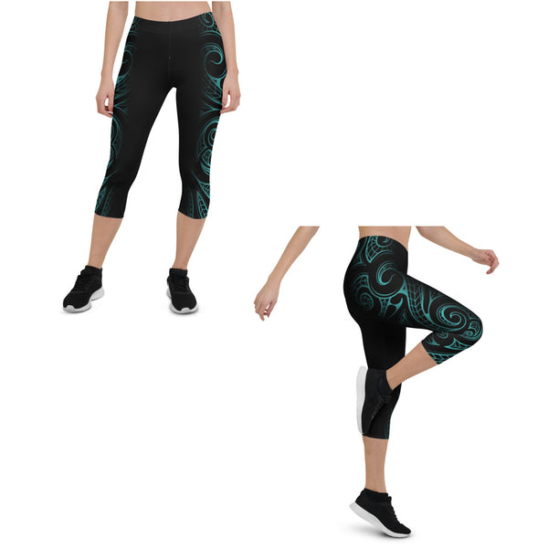 Polynesian tattoo capri athletic leggings