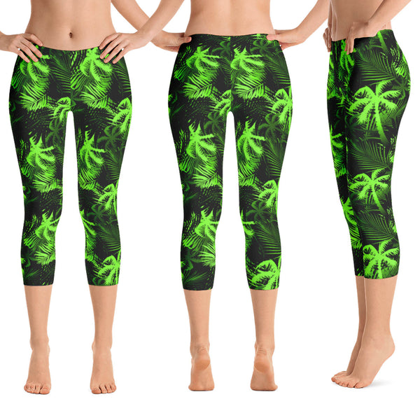 Bright Lime Palm Tree Capri Leggings