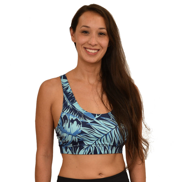 Hawaiian yoga workout bra - fern pattern