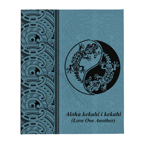 Hawaiian Tattoo Gecko Blue Blanket
