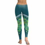 Blue and Green Tropical Fern Long Yoga Pants / Leggings