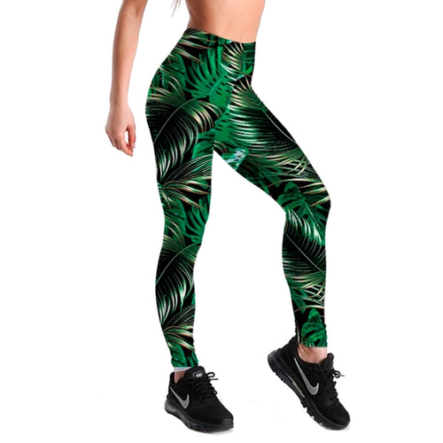 Banana Tropical Fern Leaves shiny leggings