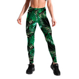 Banana Tropical Fern Leaves shiny leggings