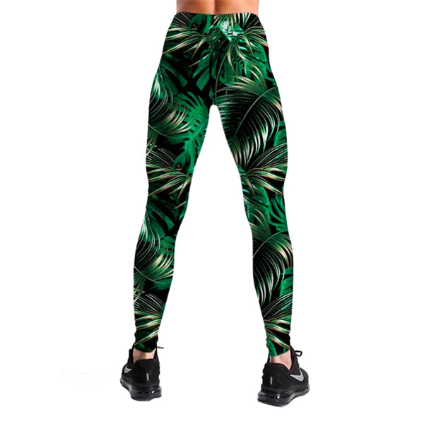 Banana Tropical Fern Leaves shiny leggings