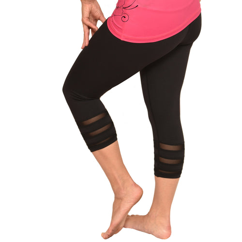 Hawaiian crop pants with hibiscus design Mesh inserts