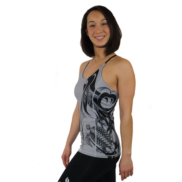 Gray Strappy Yoga Tank with Drape back - Built in Bra with