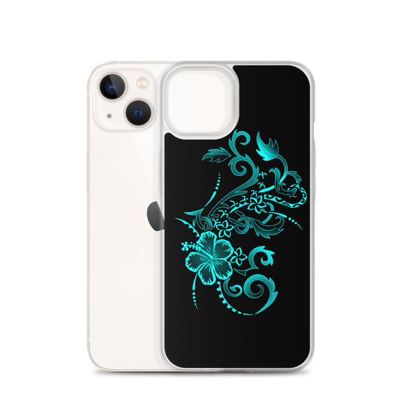 Hibiscus Tattoo iPhone Case - Teal -  iPhone Case 11 12 13 (Pro Pro max Mini) 7 8 plus SE XR, X, XS, Xs max