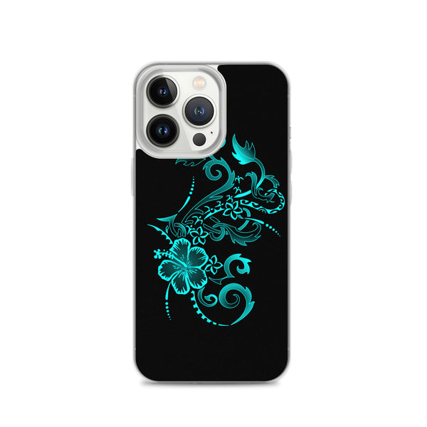 Hibiscus Tattoo iPhone Case - Teal -  iPhone Case 11 12 13 (Pro Pro max Mini) 7 8 plus SE XR, X, XS, Xs max