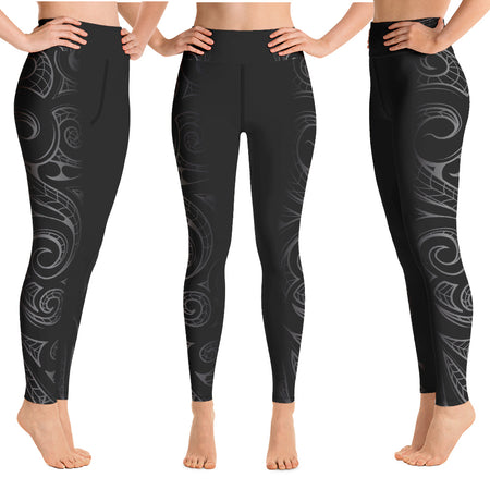Koru Long Yoga Pants - Maori Tattoo Design