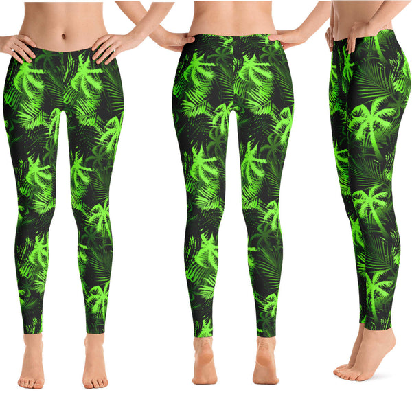 Lime Green Palm Tree Yoga Leggings