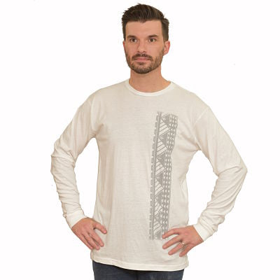 Men's long sleeve shirt with Samoan tattoo print white