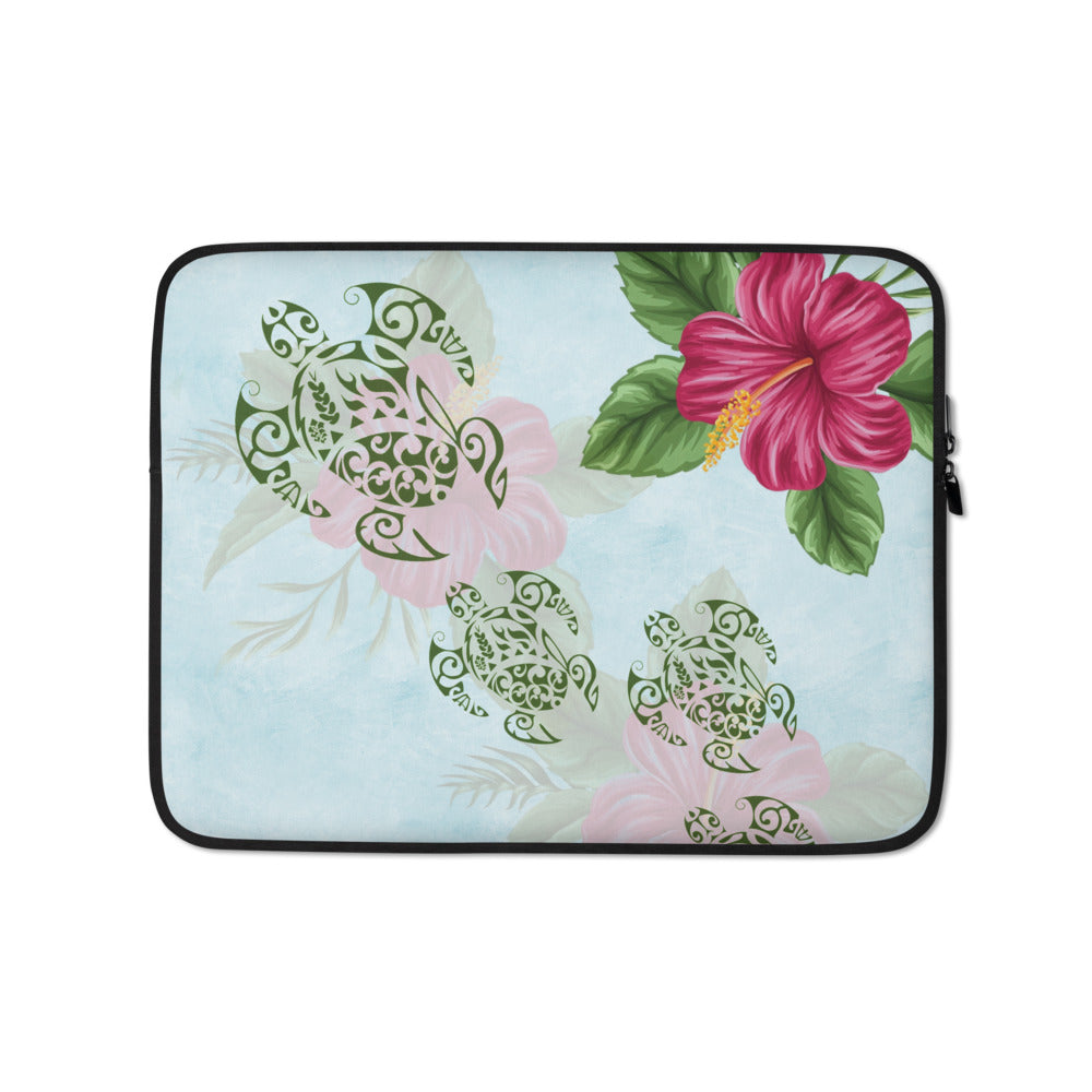 Hibiscus and Honu (Hawaiian Turtle) Tattoo Laptop Sleeve / Case