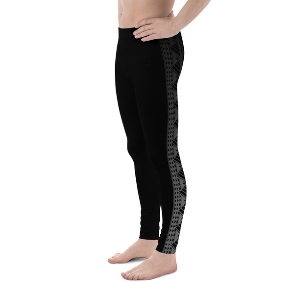 Mens athletic leggings with samoan tattoo print