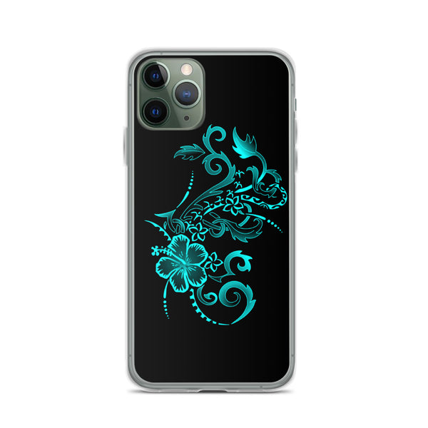 teal hibiscus floral iphone case