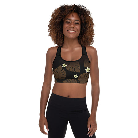 Black, Pink & Tan Tones Floral and Tropical Fern Hawaiian Long Yoga Pants / Leggings with Mesh Accents