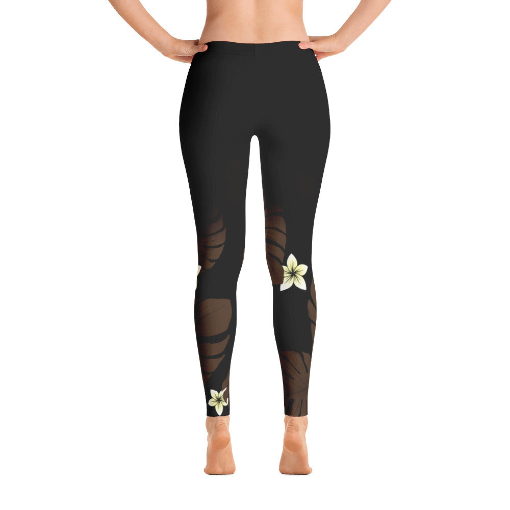 Monstera Leaf with Plumeria Print Long Yoga Leggings