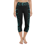 teal Hawaiian tattoo capri leggings