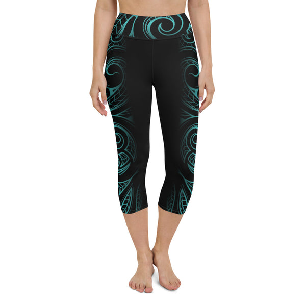 teal Hawaiian tattoo capri leggings