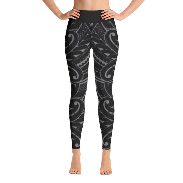 All Over Maori / Samoan Tattoo Pattern Print Leggings - Plus Sizes Available & Wide Waistband