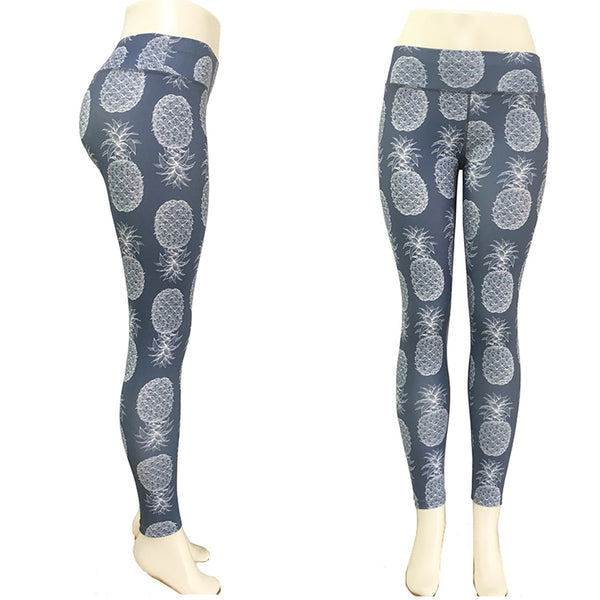 Blue-Gray or White Hawaiian Pineapple Long Yoga Pants / Leggings