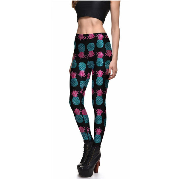 Bright Pineapple Retro Shiny Long Yoga Pants / Leggings - sizes up to 4XL