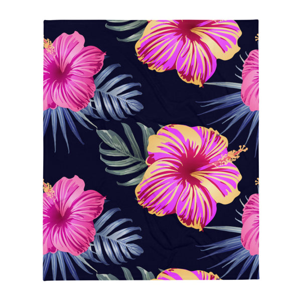 Bright Pink Hibiscus super soft Throw Blanket - Size - 50" X 60"