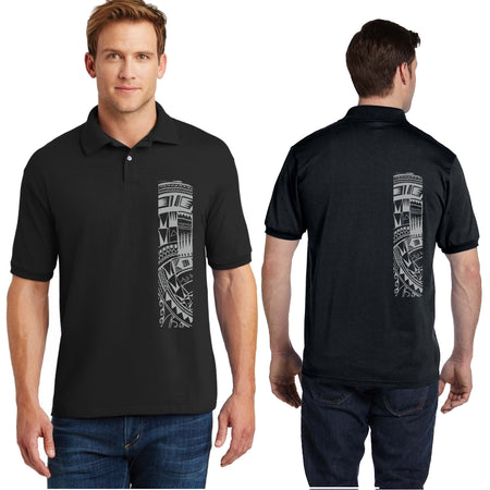 Men's Short Sleeve Poly-Cotton Blend with Samoan Tattoo Print