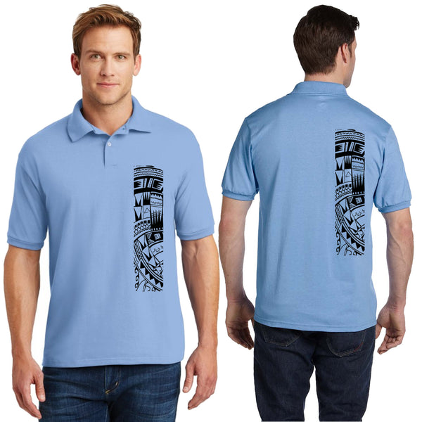 Hawaiian tattoo mens polo shirt blue