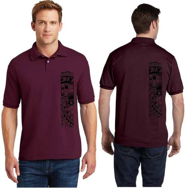 Polynesian tattoo mens polo shirt maroon
