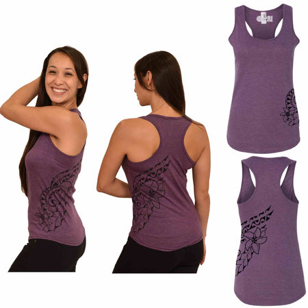 Hawaiian Hibiscus Tattoo Polyester / Cotton Racerback Tank in Pink and Black