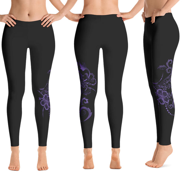 Purple Hibiscus Tattoo legging