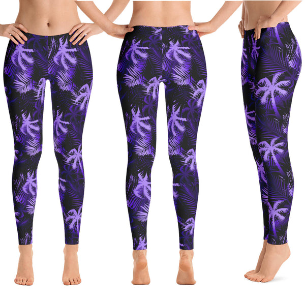 Purple Palm Tree Hawaiian Yoga Leggings