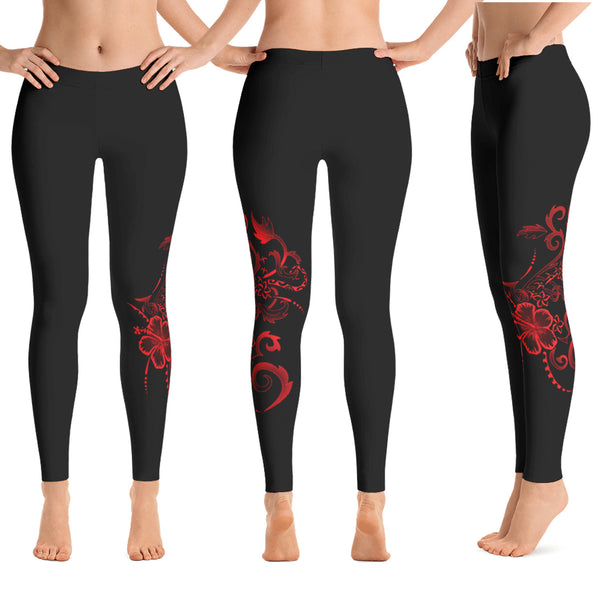 Red hibiscus tattoo legging