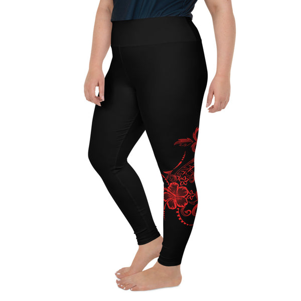 Red hibiscus plus size legging