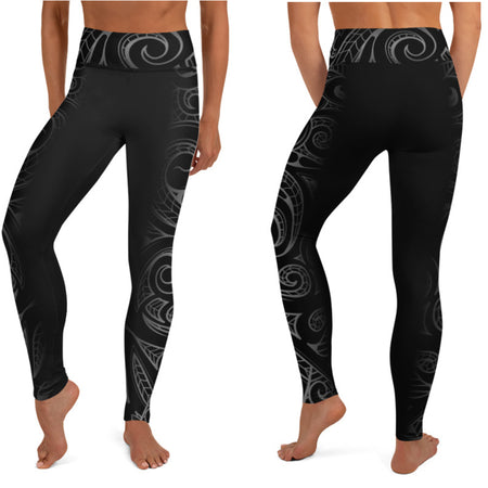 Koru Long Yoga Pants - Maori Tattoo Design
