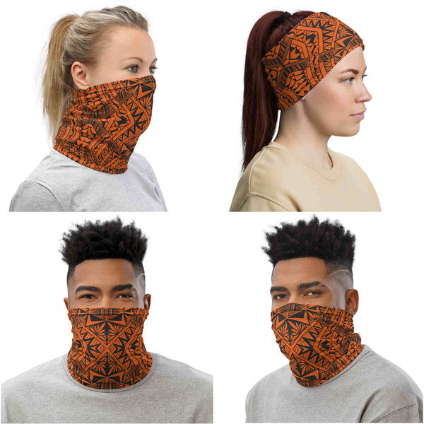Orange Samoan tattoo neck gaiter