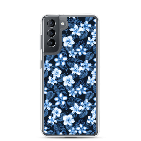 Blue Plumeria Floral Flowers Tropical Samsung Case - Samsung Galaxy Case S10 S20 S21 S22 E FE Plus and Ultra