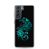 Hibiscus Tattoo - Teal - Samsung Galaxy Case S10 S20 S21 S22 E FE Plus and Ultra